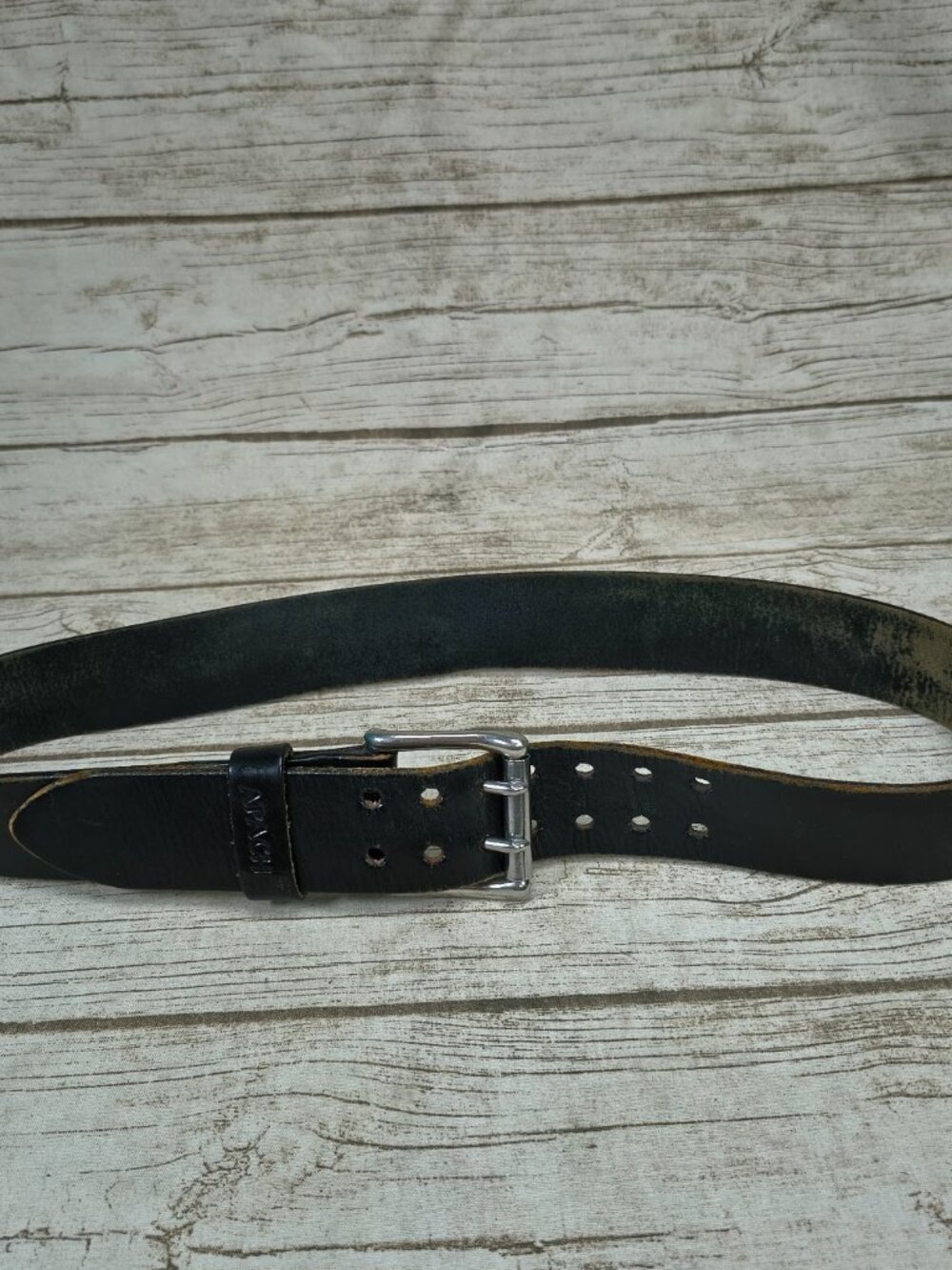 Apache Men's Vintage Black Leather Double Prong Belt Size 36